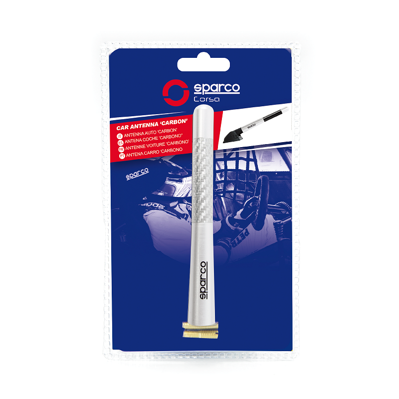 Antenna auto universale Sparco 12 cm grigia in fibra di carbonio alluminio ricambio per audio radio tuning