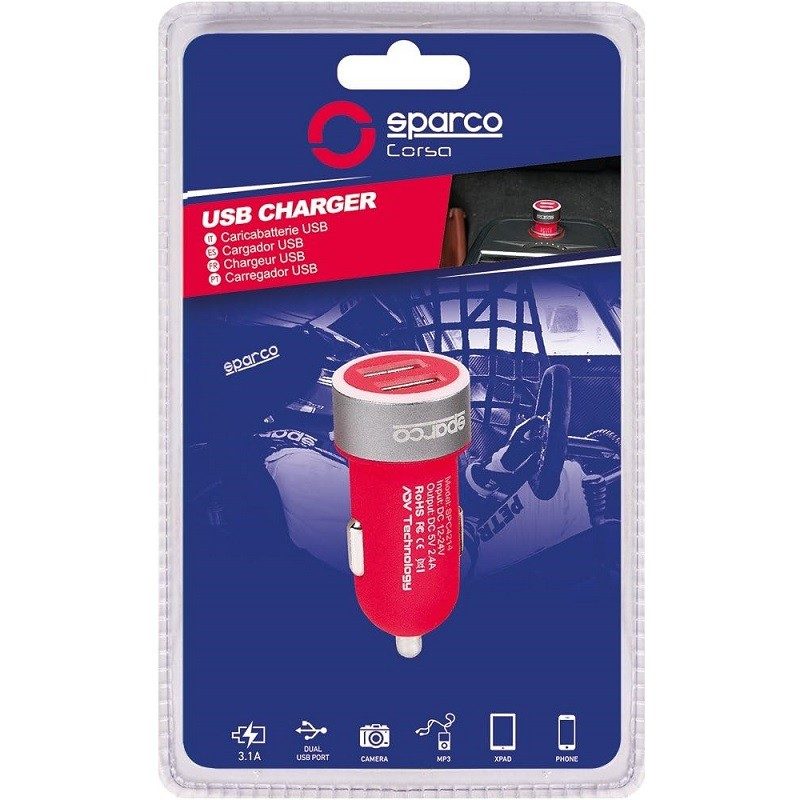 Sparco Caricabatterie USB 12V/24 presa accendisigari rosso doppia p...