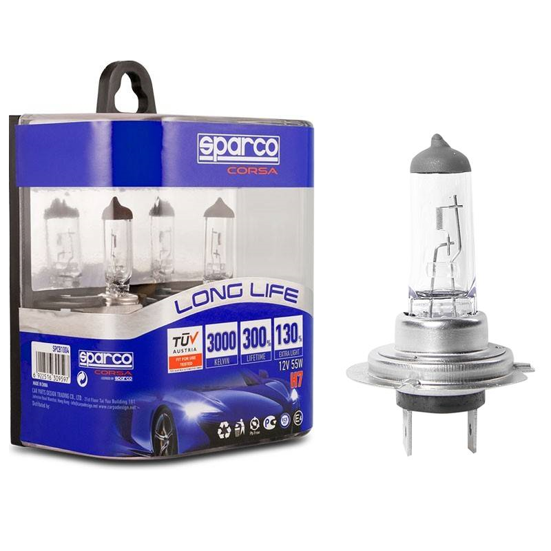 Lampadine auto H7 Long Life Sparco 12V 55W omologate 3000K Luce bianca auto camion