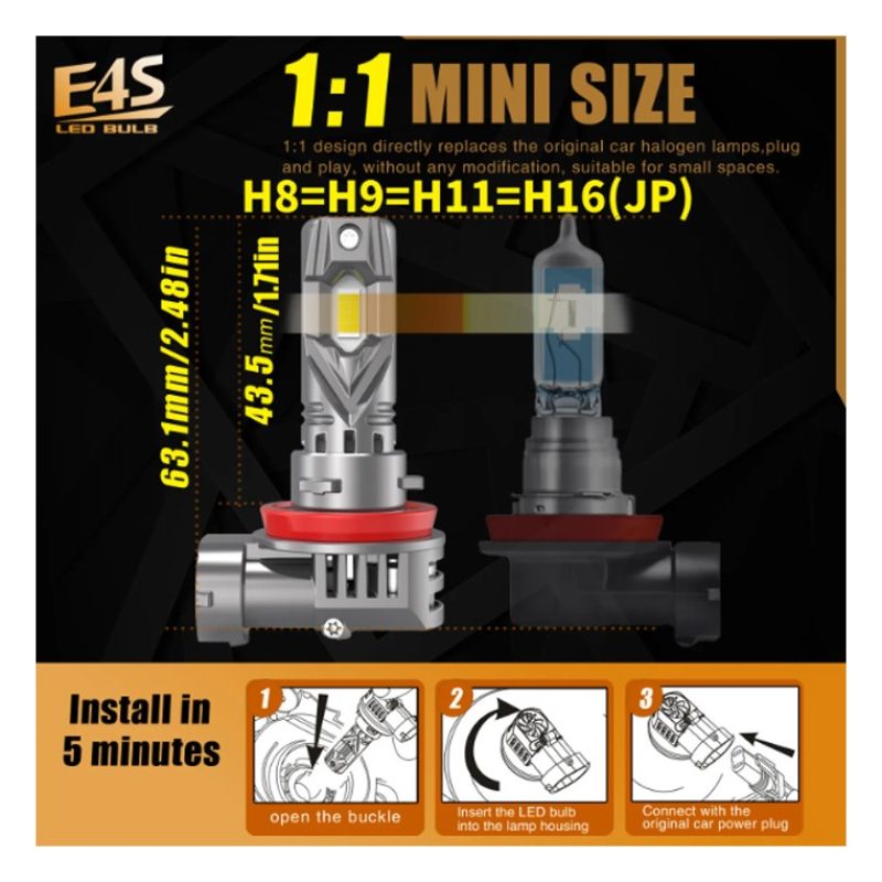 E4S Coppia lamapdine H8 H9 H11 luci di posizione Canbus 6000/6500K ...