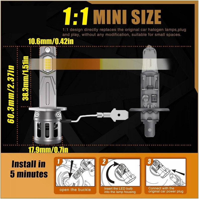 E4S Coppia Lampade LED H1 auto Canbus 6500K Alta Potenza E Luminosi...