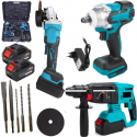 Kit 3 in 1 Trapano tassellatore + Avvitatore a Impulsi + Smerigliatrice Batteria