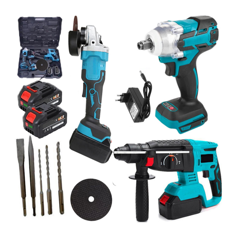 Kit 3 in 1 Trapano tassellatore + Avvitatore a Impulsi + Smerigliatrice Batteria