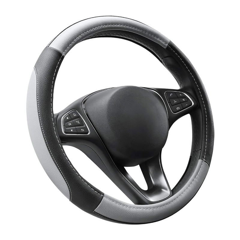 Coprivolante similpelle universaIe inserti grigio auto camper sterzo 37-40 cm