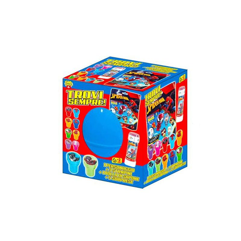 Uovo di pasqua in plastica spiderman stampini bolle sapone + 5 sorprese bambino
