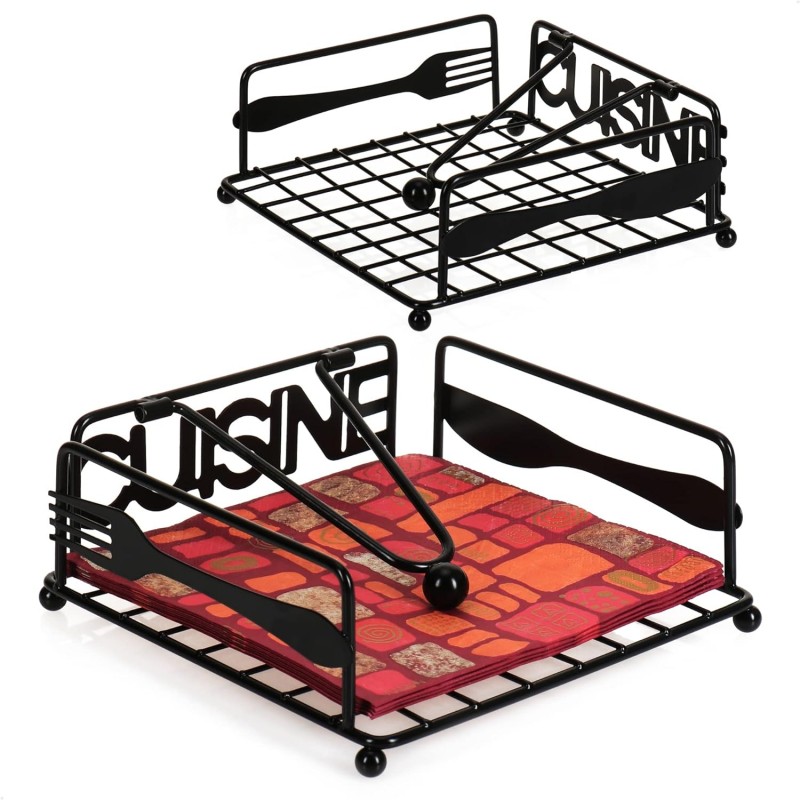 Portatovaglioli da Tavola elegante Nero Industrial in Metallo con barra 18x18 cm