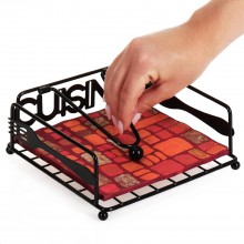 Portatovaglioli da Tavola elegante Nero Industrial in Metallo con barra 18x18 cm