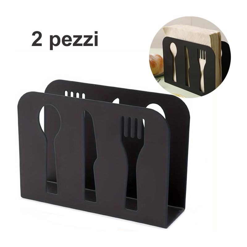 Bar organizer Porta tovaglioli da Tavolo Nero Metallo Supporto 2 Pezzi 10x13 cm