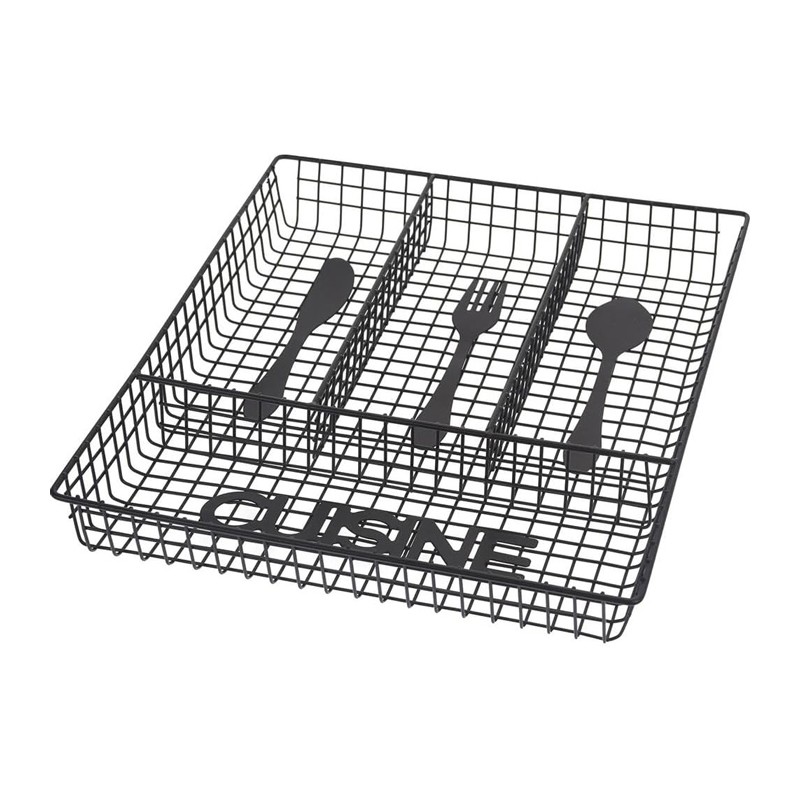 Portaposate in metallo da Cassetto Cucina organizer 4 scomparti 26x32cm nero