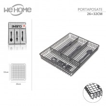 Portaposate in metallo da Cassetto Cucina organizer 4 scomparti 26x32cm nero