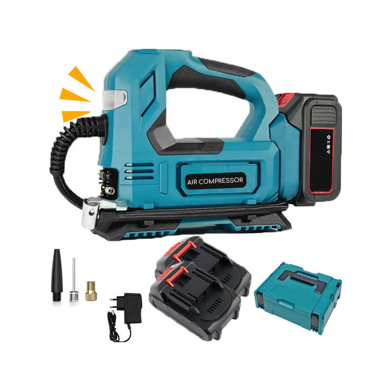 Compressore aria portatile 2 batteria LCD Valigetta ruote auto moto bici