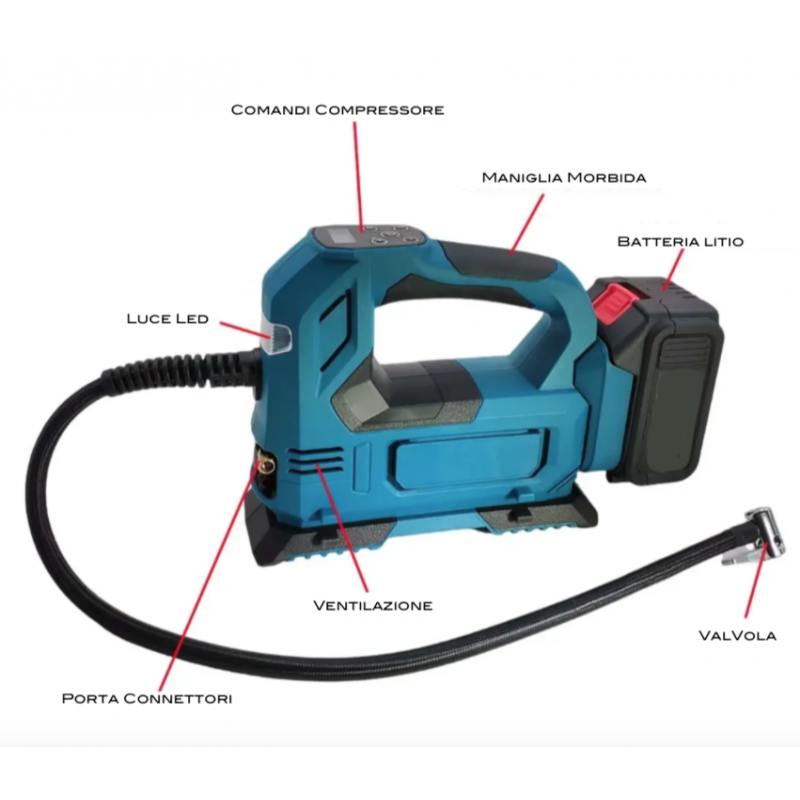 Hongu Compressore aria portatile 2 batteria LCD Valigetta ruote aut...