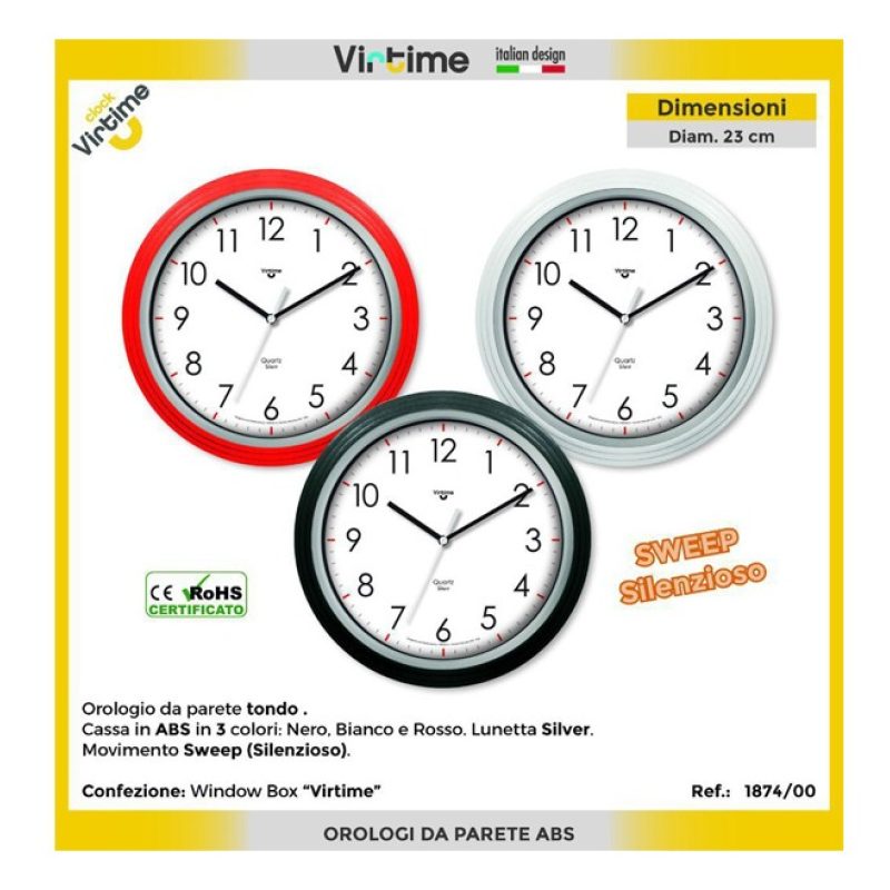 Virtime Orologio da parete cucina casa 23cm sweep silenzioso tondo ...