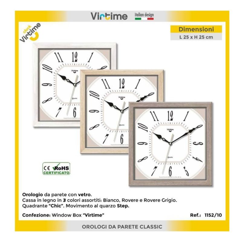 Virtime Orologio da parete cucina casa 25 x 25 cm quadrato con movi...
