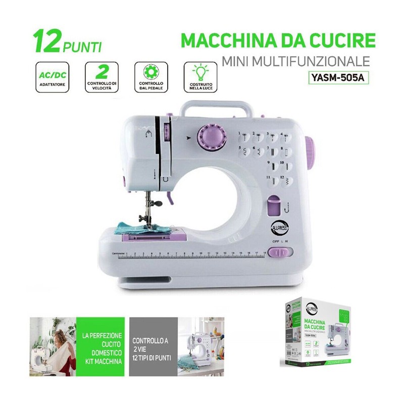 Allpress Macchina da cucire portatile con pedale 2 velocità e 12 pu...