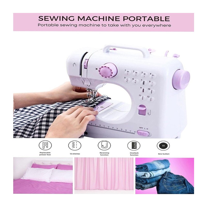 Allpress Macchina da cucire portatile con pedale 2 velocità e 12 pu...