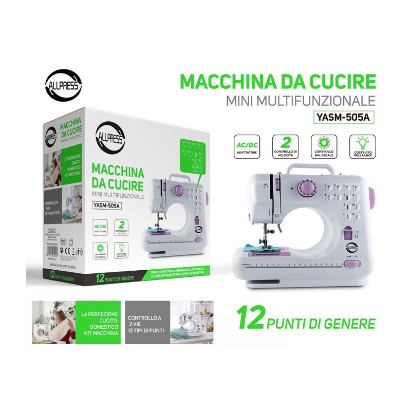 Allpress Macchina da cucire portatile con pedale 2 velocità e 12 pu...