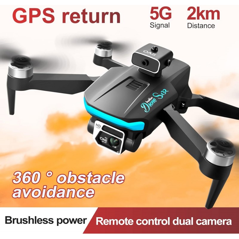 Hongu Mini drone S132 GPS 8K professionale fotocamera 360 motore br...