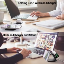 Caricatore wireless 3 in 1 Magnetico Airpods/Apple Watch/iPhone pieghevole USB