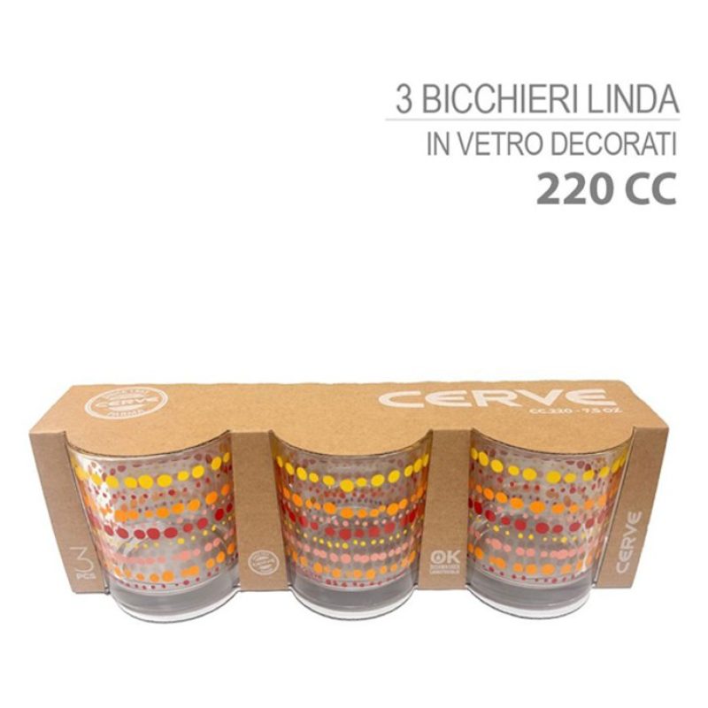 Cerve Set 6 bicchieri Cerve in vetro da 220 cc Bicchiere Colorati p...