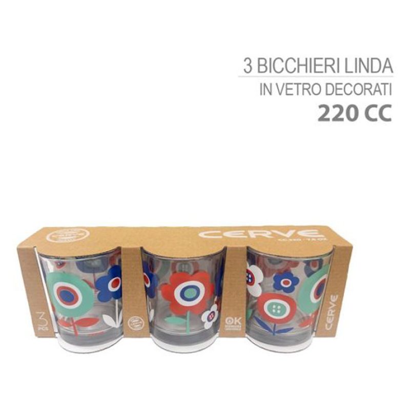 Cerve Set 3 bicchieri colorati in vetro 220 cc Cerve per Acqua Vino...
