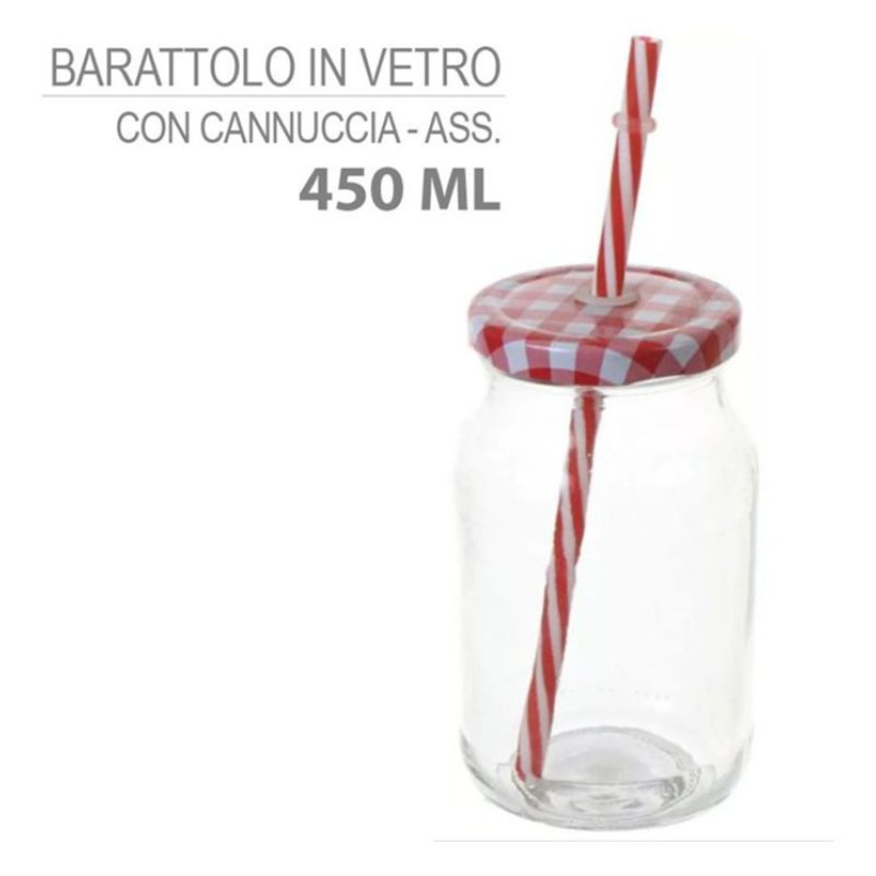 Cerve 4x Bicchiere Barattolo Tappo con Foro e Cannuccia 450 ml per ...