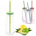 4x Bicchiere Barattolo Tappo con Foro e Cannuccia 450 ml  per Bibite Cocktail