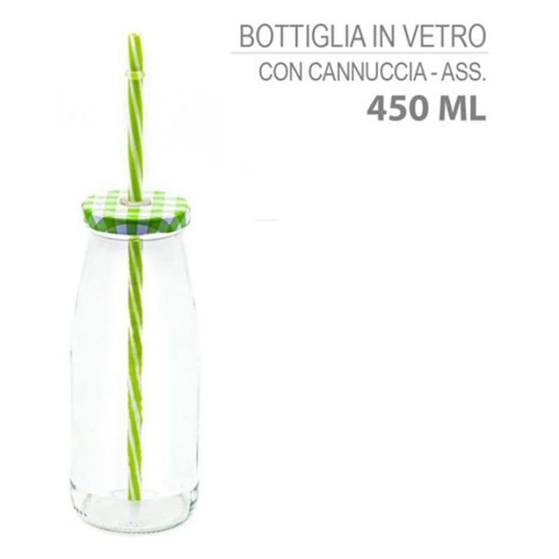 4x Bicchiere Barattolo Tappo con Foro e Cannuccia 450 ml per Bibite...
