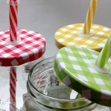 4x Bicchiere Barattolo Tappo con Foro e Cannuccia 450 ml  per Bibite Cocktail