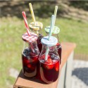4x Bicchiere Barattolo Tappo con Foro e Cannuccia 450 ml  per Bibite Cocktail