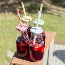 4x Bicchiere Barattolo Tappo con Foro e Cannuccia 450 ml  per Bibite Cocktail