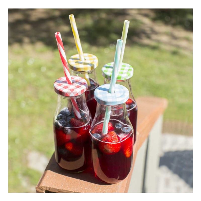 4x Bicchiere Barattolo Tappo con Foro e Cannuccia 450 ml per Bibite...