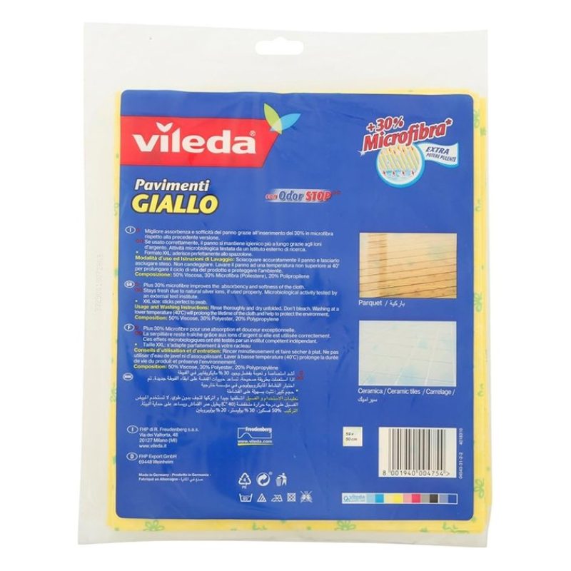 Vileda Panno giallo per pulizia pavimenti 4 pezzi 30% Microfibra Vi...