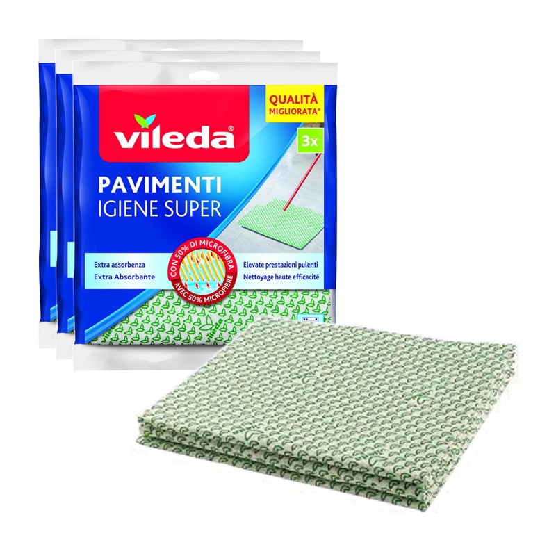VILEDA Panno pavimenti Igiene super 9 panni da CM.50X45 riutilizzabili lavabili