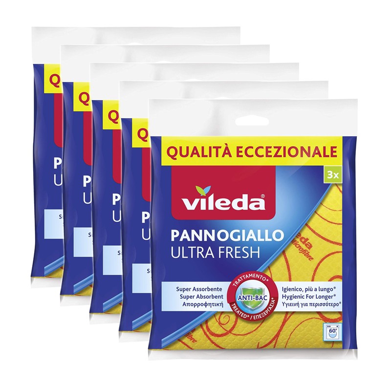Panno Giallo Vileda Pezza Conf. 15 Pezzi Straccio in Microfibra Assorbente