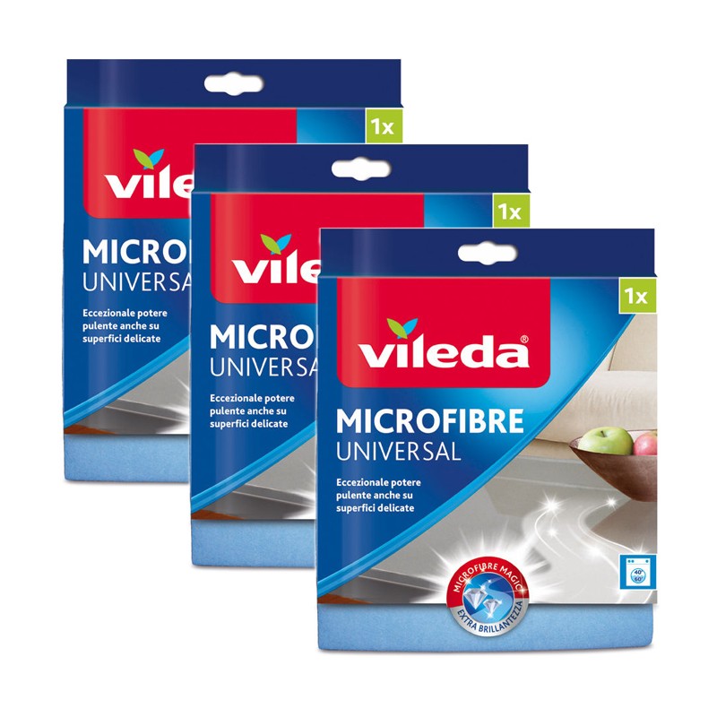 Vileda Panno Microfibre Plus Con Odor Stop multiuso universale 3 pezzi blu