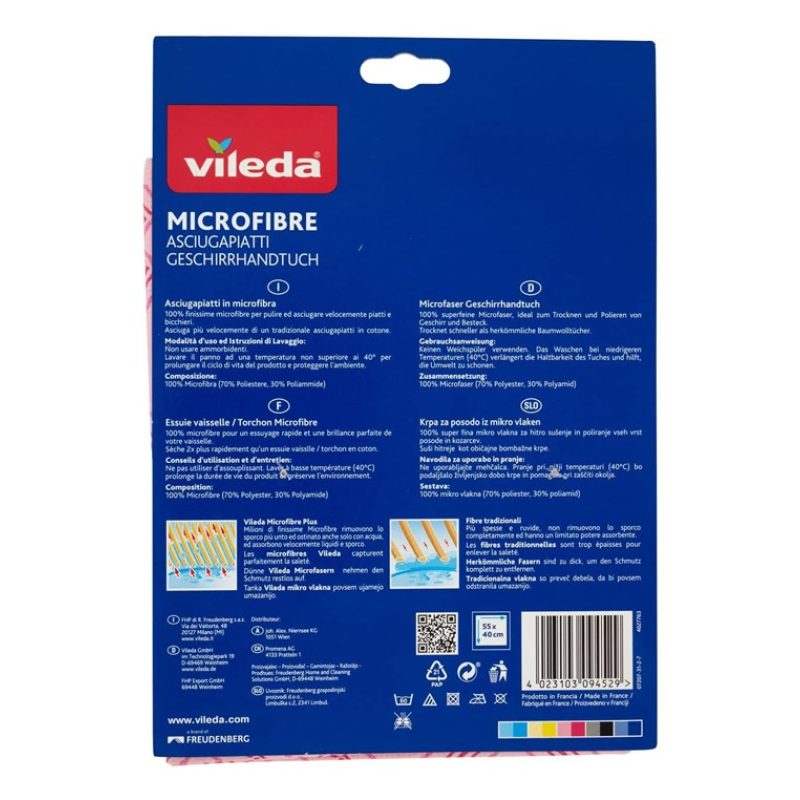 Vileda 12 panni VILEDA Microfibre Plus Asciugapiatti 55 x 40 cm pan...