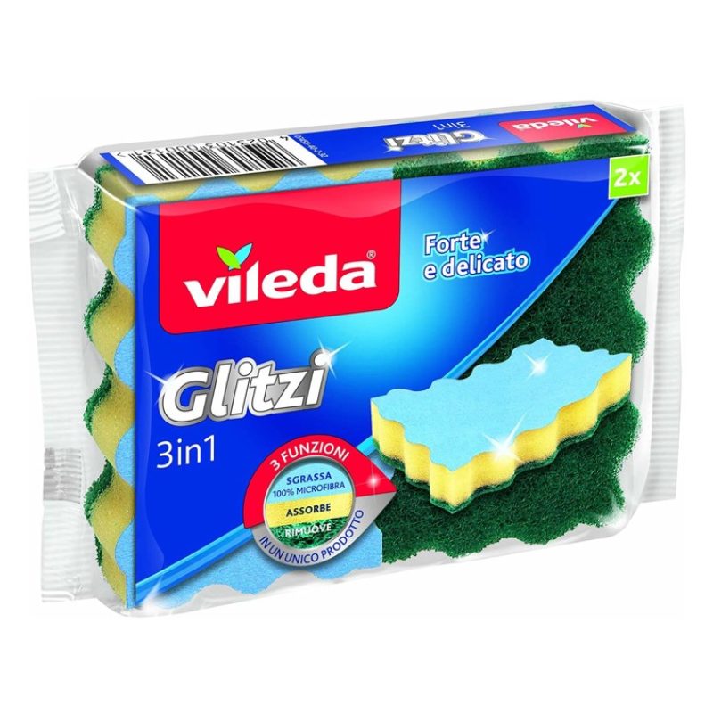 Vileda Spugna da Cucina 3in1 Glitzi 4 Conf. da 2 Pz per Lavare Piat...