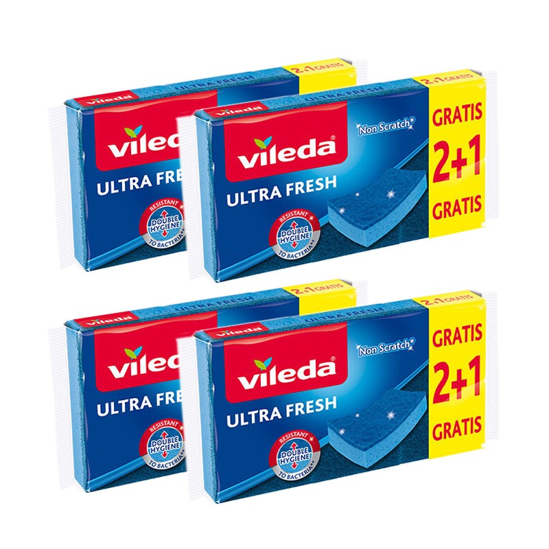 12 Spugne Vileda Ultra Fresh antigraffio Spugna da Cucina Blu piatti bicchieri