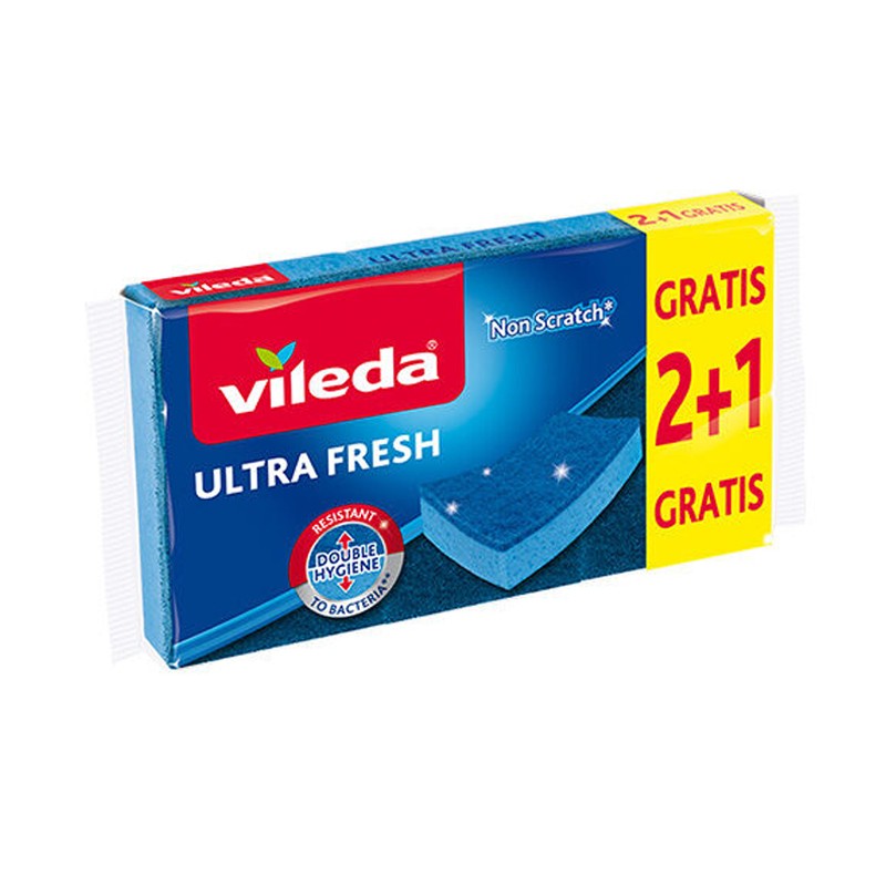 VILEDA Spugne Cucina 10 Pezzi 14x9 Cm - Doppia Faccia Abrasiva Per Stoviglie