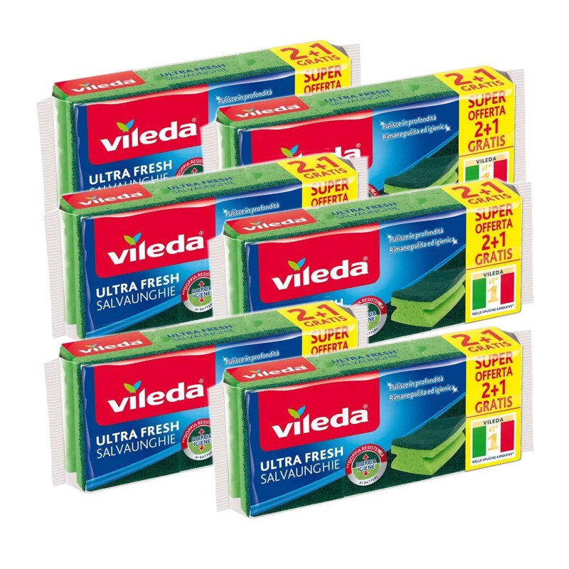 18 Spugna Vileda Ultrafresh Salvaunghie Scrosta Sgrassa e Non Graffia cucina