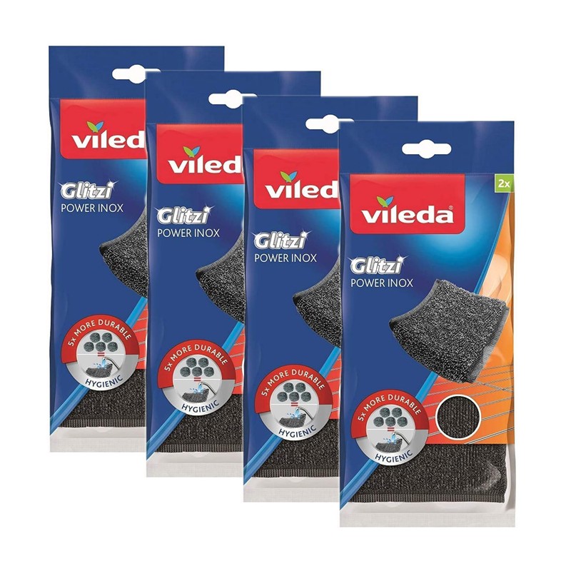 VILEDA PowerInox Glitzi Spugna Paglietta Abrasiva Ruggine Incrostazioni 8 PEZZI