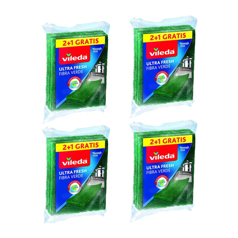 Spugne Vileda Fibra verde set da 12 spugna per pulire lo sporco più ostinato