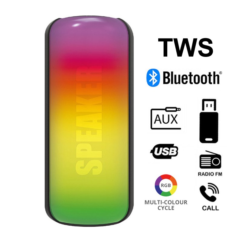 Cassa bluetooth speaker TWS portatile wireless con led RGB USB FM altoparlante