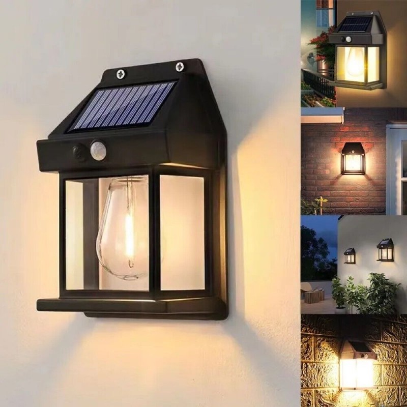 Hongu Lampada a ricarica solare LED sensore di movimento e crepusco...