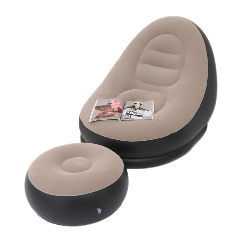 Poltrona Gonfiabile Floccata Cm 116x98x83 con Poggiapiedi relax casa con pompa