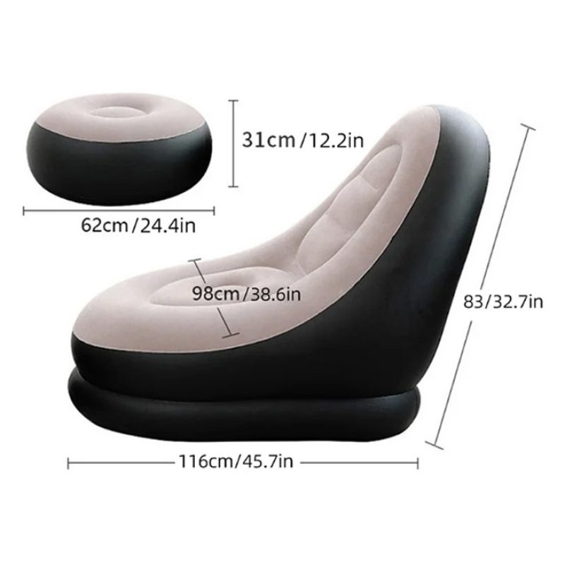 Hongu Poltrona Gonfiabile Floccata Cm 116x98x83 con Poggiapiedi rel...