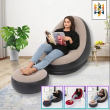 Poltrona Gonfiabile Floccata Cm 116x98x83 con Poggiapiedi relax casa con pompa