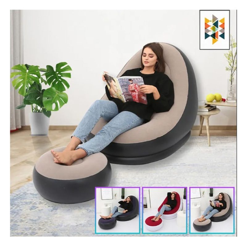Hongu Poltrona Gonfiabile Floccata Cm 116x98x83 con Poggiapiedi rel...