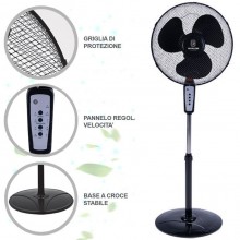 Ventilatore A Piantana Con Telecomando 50W 3 Velocità timer 50x128cm oscillante